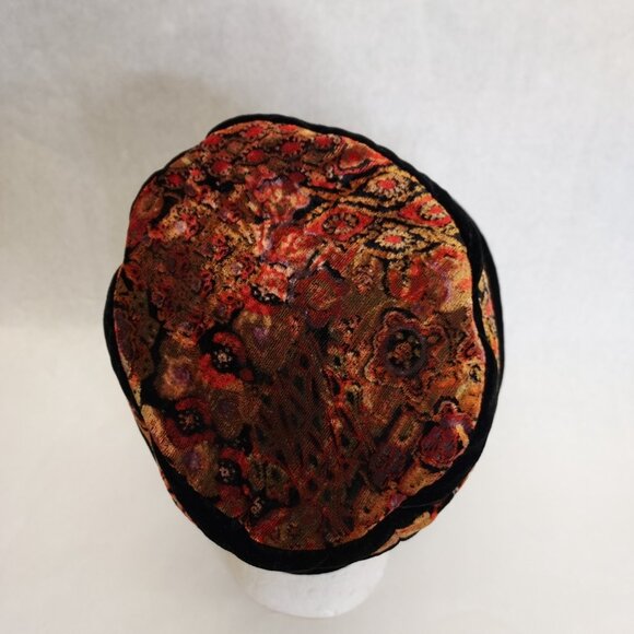 Scala Collezione Bucket Hat Women's Black Floral Stripe Velvet Velour Cloche O/S - Picture 8 of 14